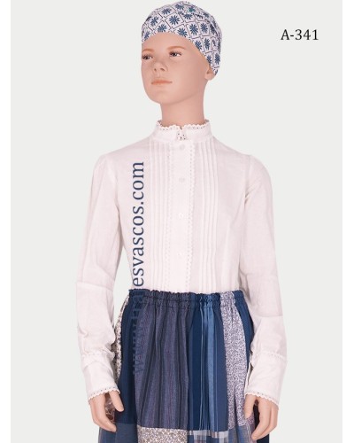 Blusa blanca con lorzas y puntillas para niña A341 - 1