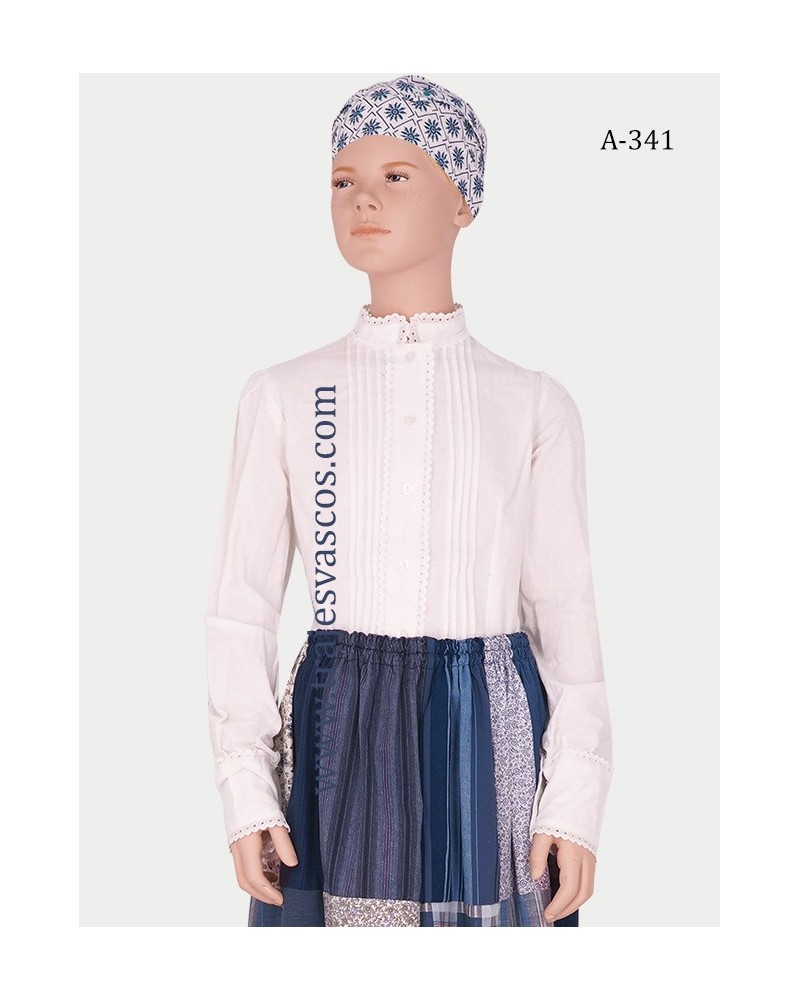 Blusa blanca con lorzas y puntillas para niña A341 - 1