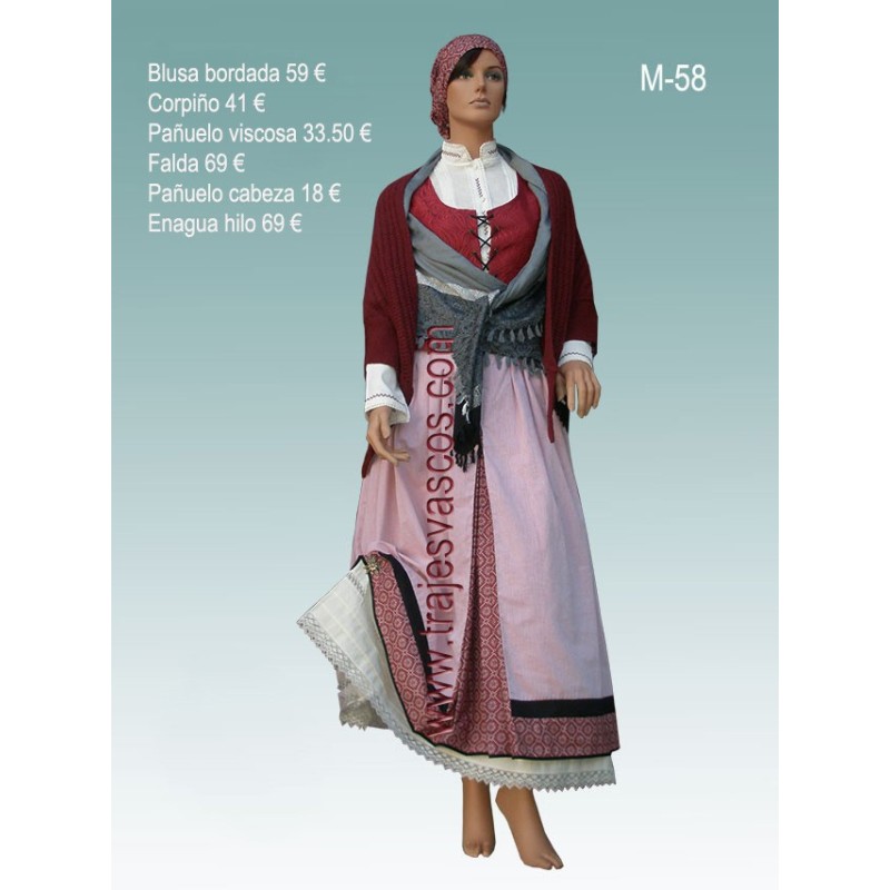 Traje regional vasco con toquilla granate M58. - 1