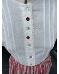 Blusa de lino con lauburu bordado y mangas abullonadas - Traje vasco mujer M358