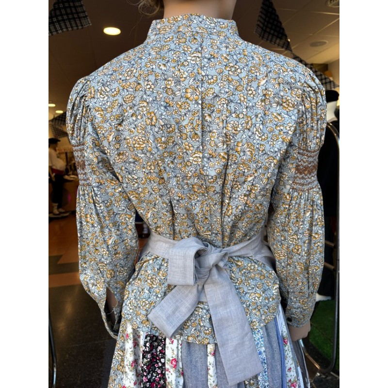 Blusa gris y amarilla estampada con manga abullonada Indumentaria vasca M360