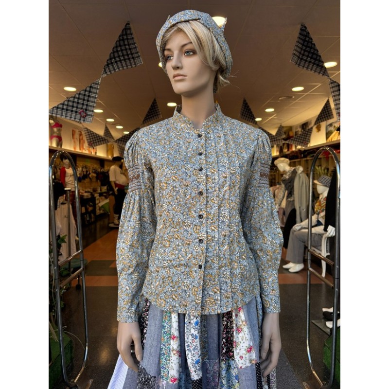 Blusa gris y amarilla estampada con manga abullonada Indumentaria vasca M360
