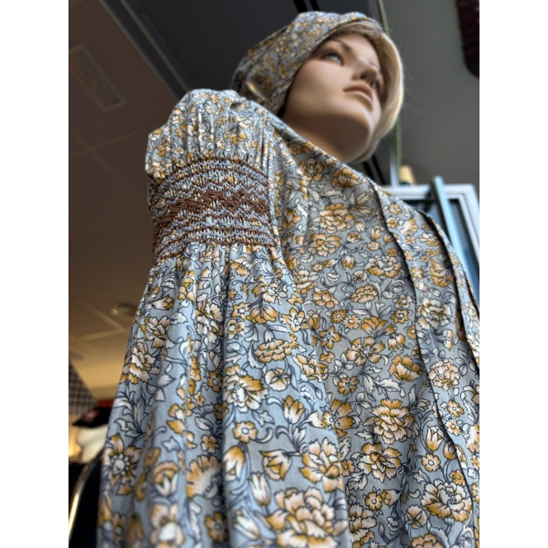 Blusa gris y amarilla estampada con manga abullonada Indumentaria vasca M360