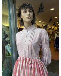 Blusa granate de lino con lorzas y frunce en manga  Indumentaria vasca mujer M365