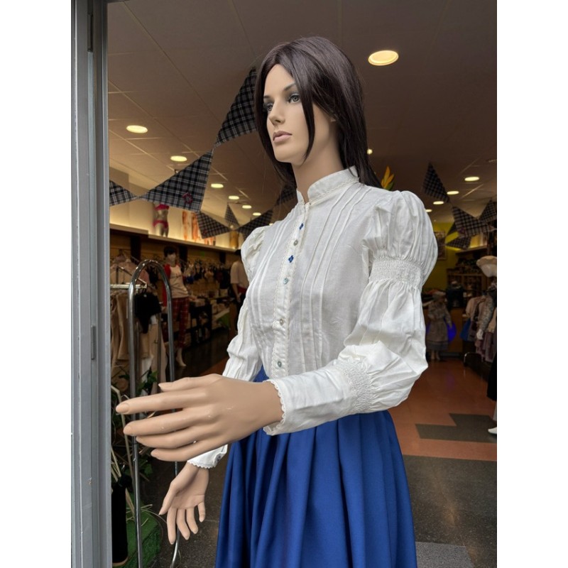 Lihozko blusa mahuka zimurtuekin eta urdinezko xehetasunekin M367