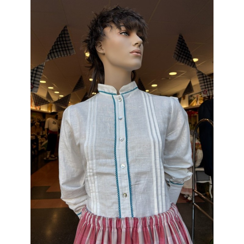 Blusa blanca con ribete azul blusa típica vasca M374
