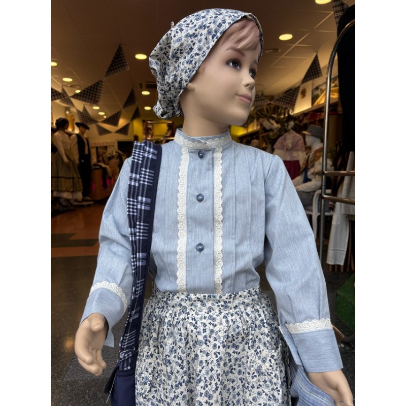 Conjunto traje vasco niña azul tradicional con delantal estampado A49