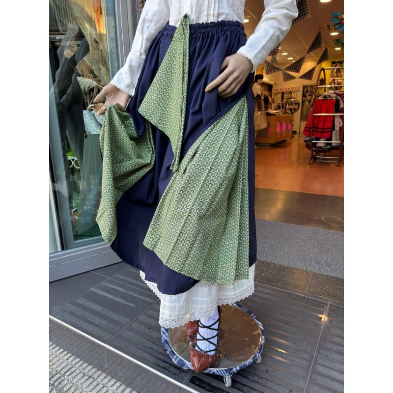Falda traje vasco mujer azul con pañuelo verde M264