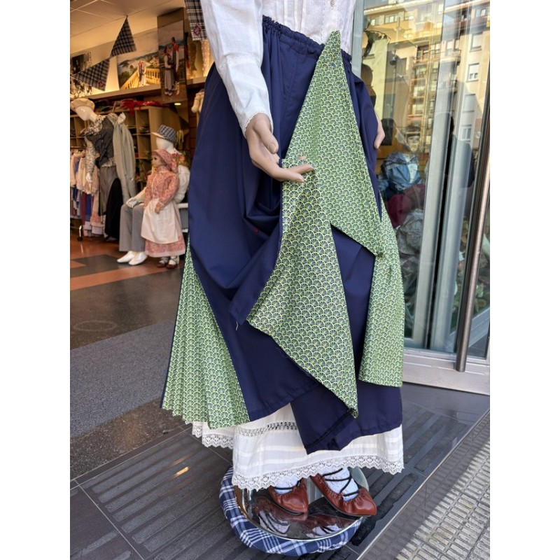 Falda traje vasco mujer azul con pañuelo verde M264