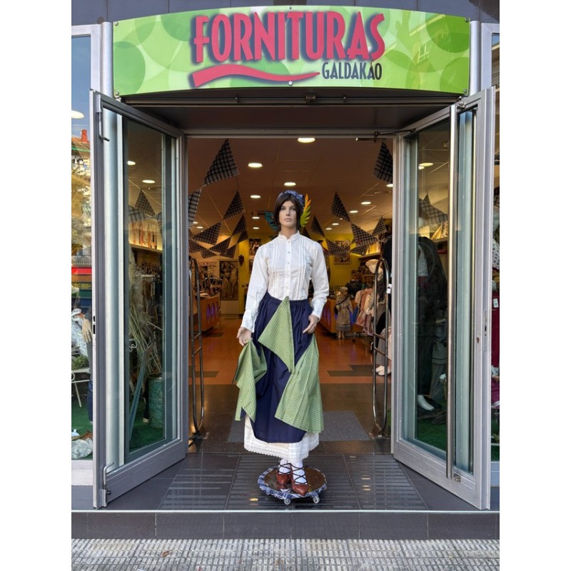 Falda traje vasco mujer azul con pañuelo verde M264