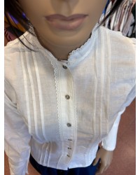 Blusa Lino aldeana vasca blanca con lorzas tradicionales M375