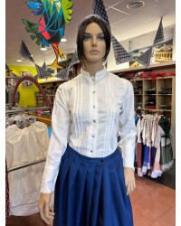 Blusa Lino aldeana vasca blanca con lorzas tradicionales M375