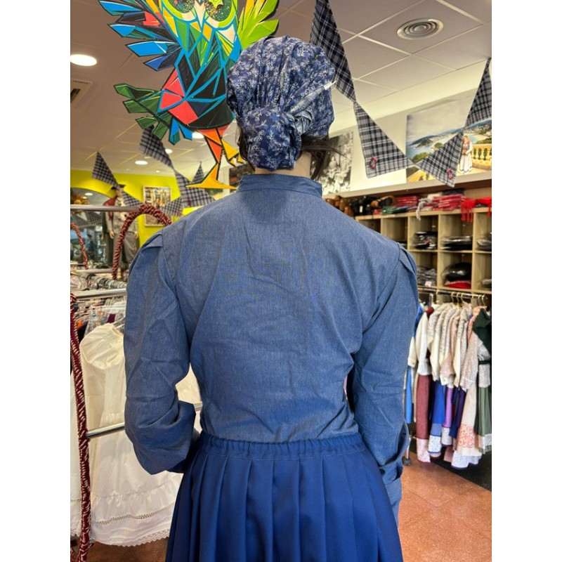 Euskal baserritar blusa urdina lortza tradizionalekin M376