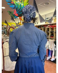 Blusa aldeana vasca azul con lorzas tradicionales M376