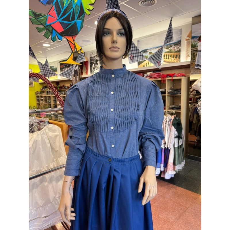 Euskal baserritar blusa urdina lortza tradizionalekin M376