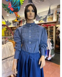 Blusa aldeana vasca azul con lorzas tradicionales M376