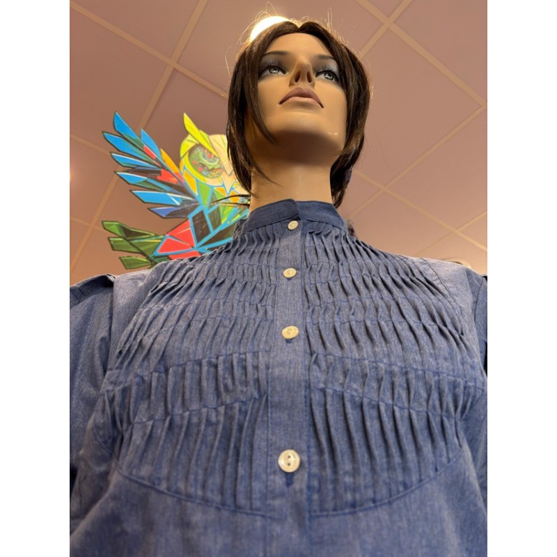 Euskal baserritar blusa urdina lortza tradizionalekin M376