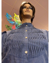 Blusa aldeana vasca azul con lorzas tradicionales M376