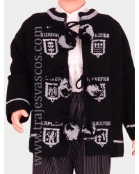 Mendigozale negro chaqueta tradicional vasca con escudos O142