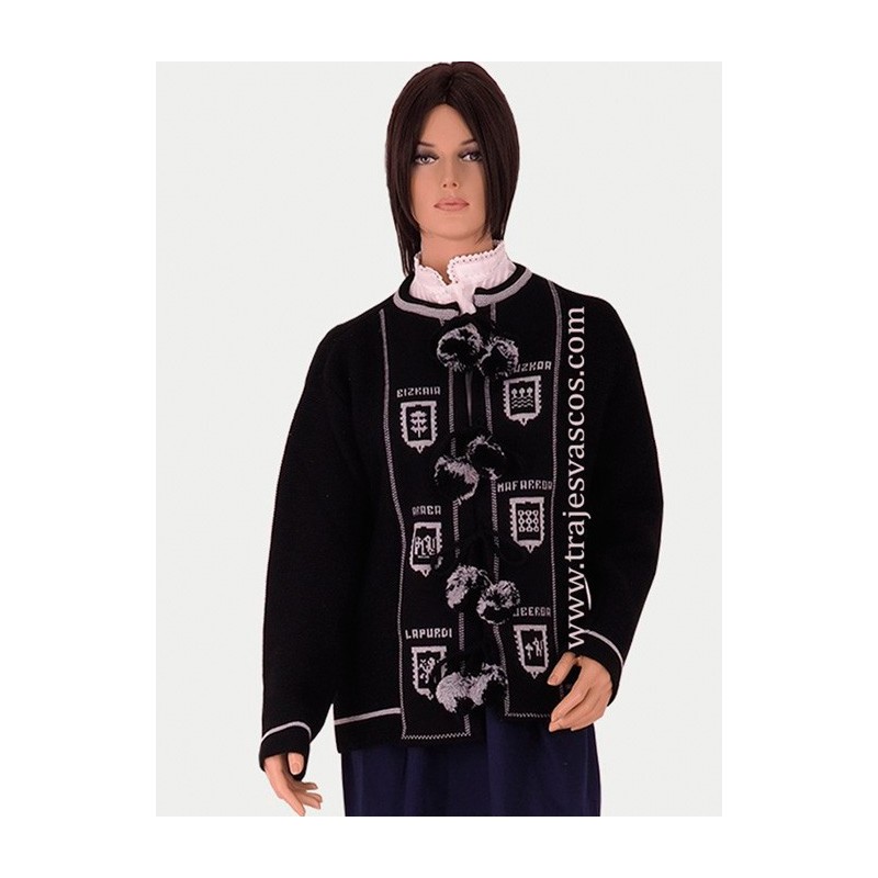 Mendigozal negro tradicional vasco con pompones grises H122