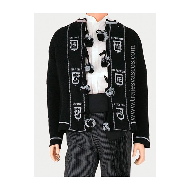 Mendigozal negro tradicional vasco con pompones grises H122