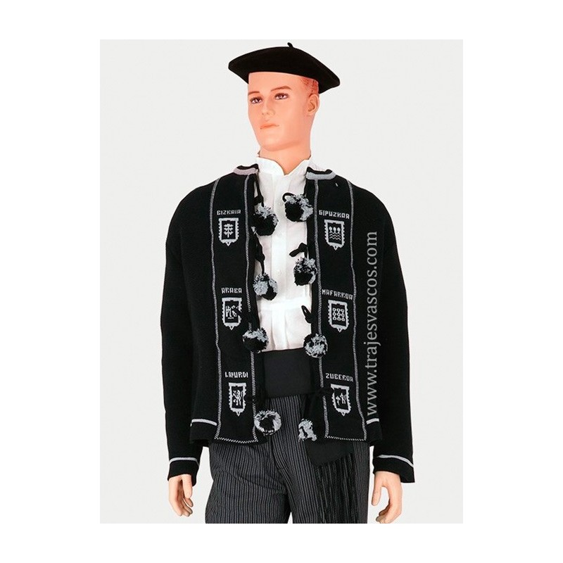 Mendigozal negro tradicional vasco con pompones grises H122