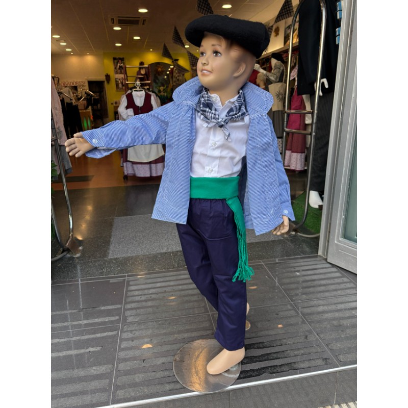 Haurrentzako euskal jantziaren pack urdina oinarrizko vichy osoa