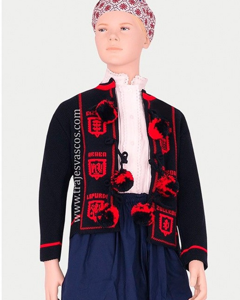 Traje vasco niño completo con mendigozal – txapela, pañuelo, gerriko y mahón - Traje de Baserritarra de Niño