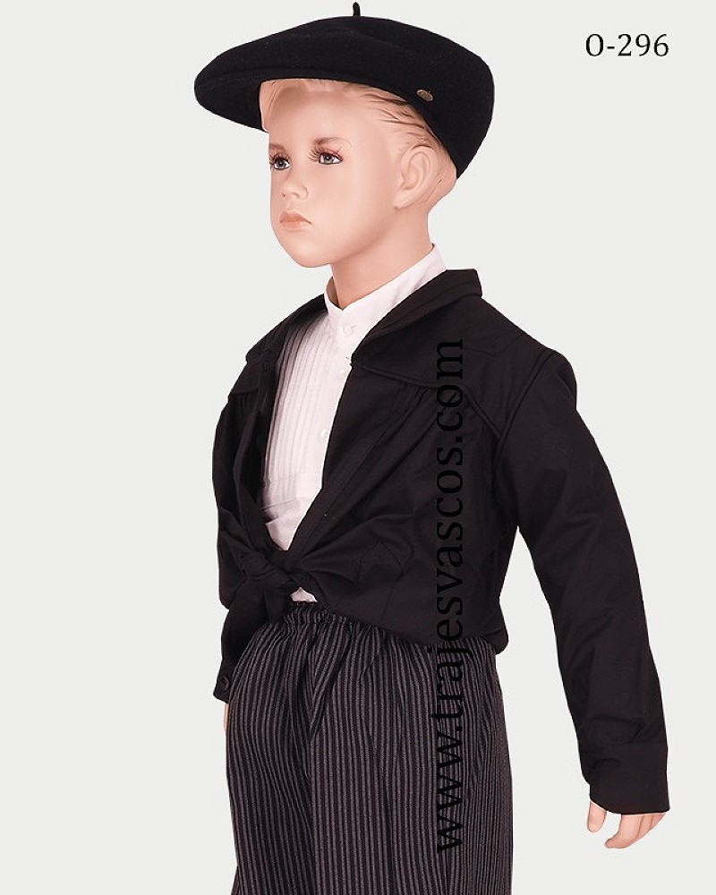 Traje vasco niño estilo blusón negro - txapela y pantalón de rayas