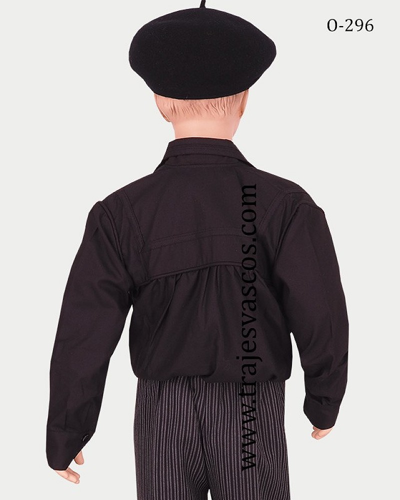 Traje vasco niño estilo blusón negro - txapela y pantalón de rayas