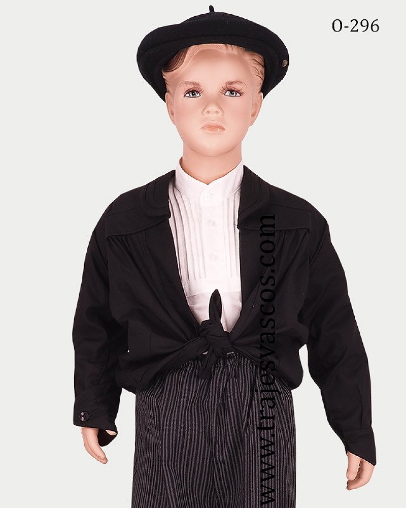 Traje vasco niño estilo blusón negro - txapela y pantalón de rayas