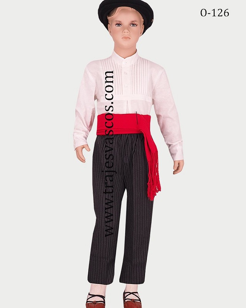 Traje vasco niño estilo blusón negro - txapela y pantalón de rayas