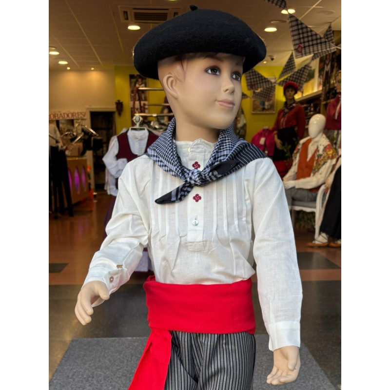 Traje vasco niño gris con mendigozal y camisa lauburus – pantalón diseño