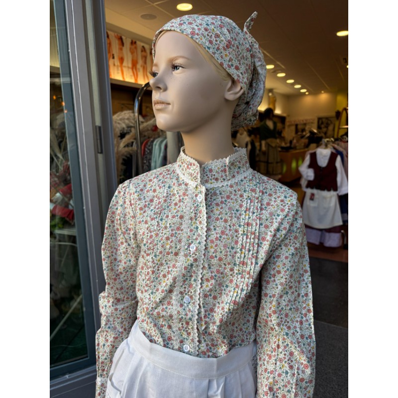Conjunto tradicional niña con blusa, falda, pañuelo y delantal