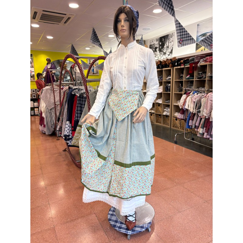 Falda Verde con Pañuelo a Juego para Traje Vasco de Mujer Modelo Floral