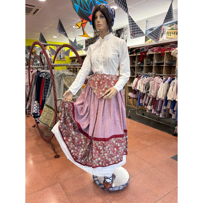 Falda Granate con Pañuelo a Juego para Traje Vasco de Mujer