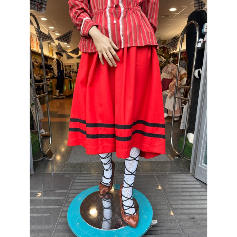 Falda Tradicional Vasca Roja Poxpolina con Dos Ribetes Negros