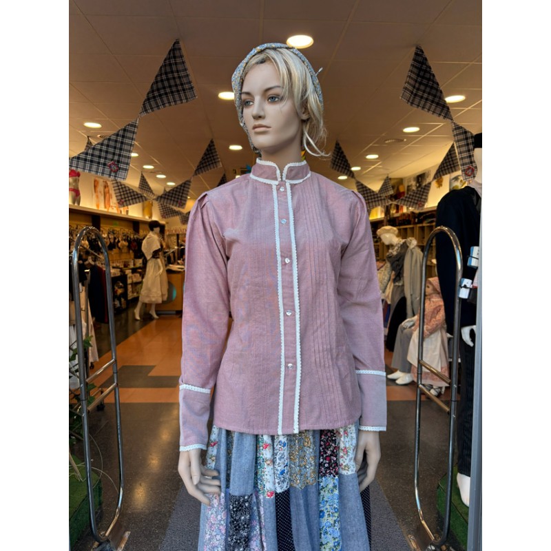 Blusa Tradicional Vasca de Mujer en Granate con Detalles Blancos