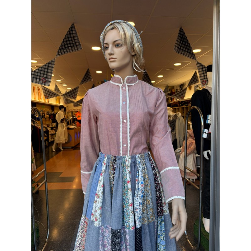 Blusa Tradicional Vasca de Mujer en Granate con Detalles Blancos