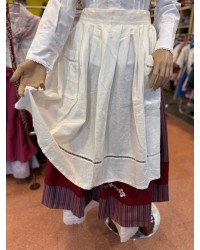 Delantal vasco de mujer crudo de lino con entredós y bolsillos