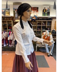 Blusa vasca de mujer blanca con laburus grises bordados