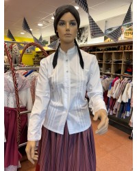 Blusa vasca de mujer blanca con laburus grises bordados