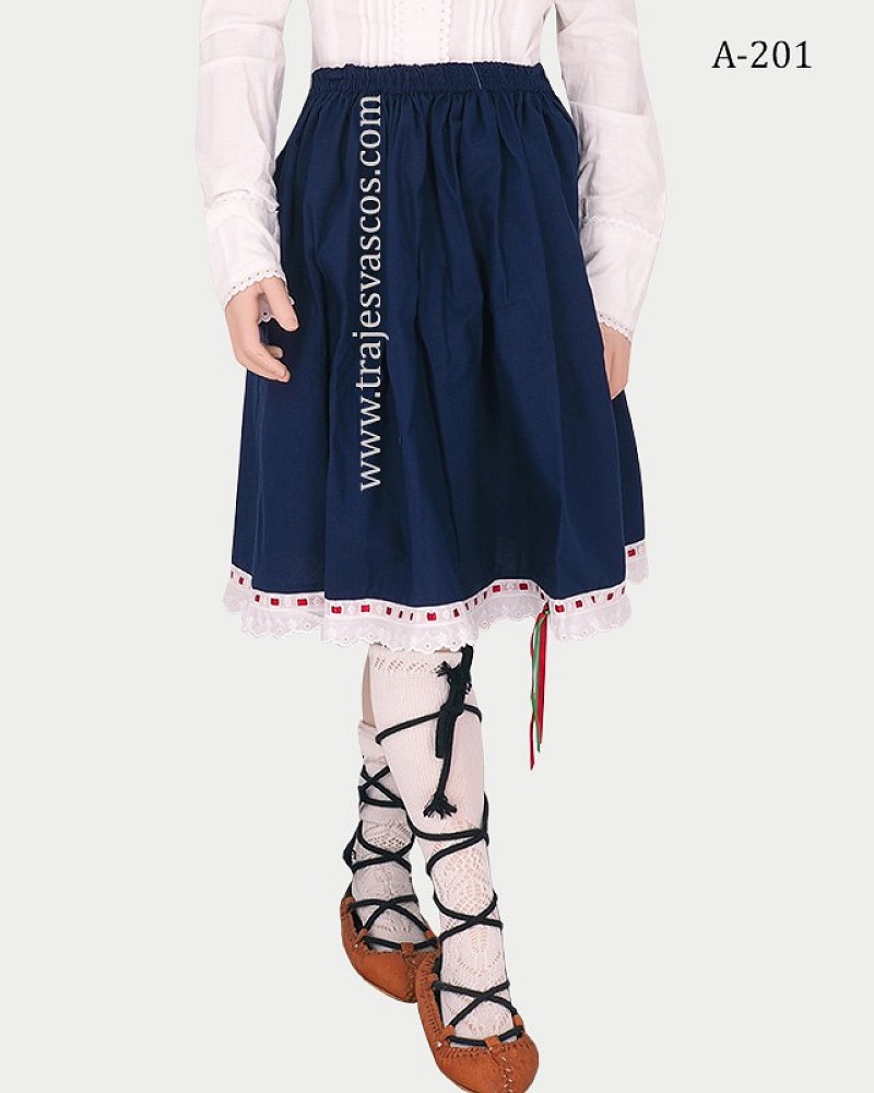 Pack traje vasco básico de niña con falda mahón y gerriko rojo
