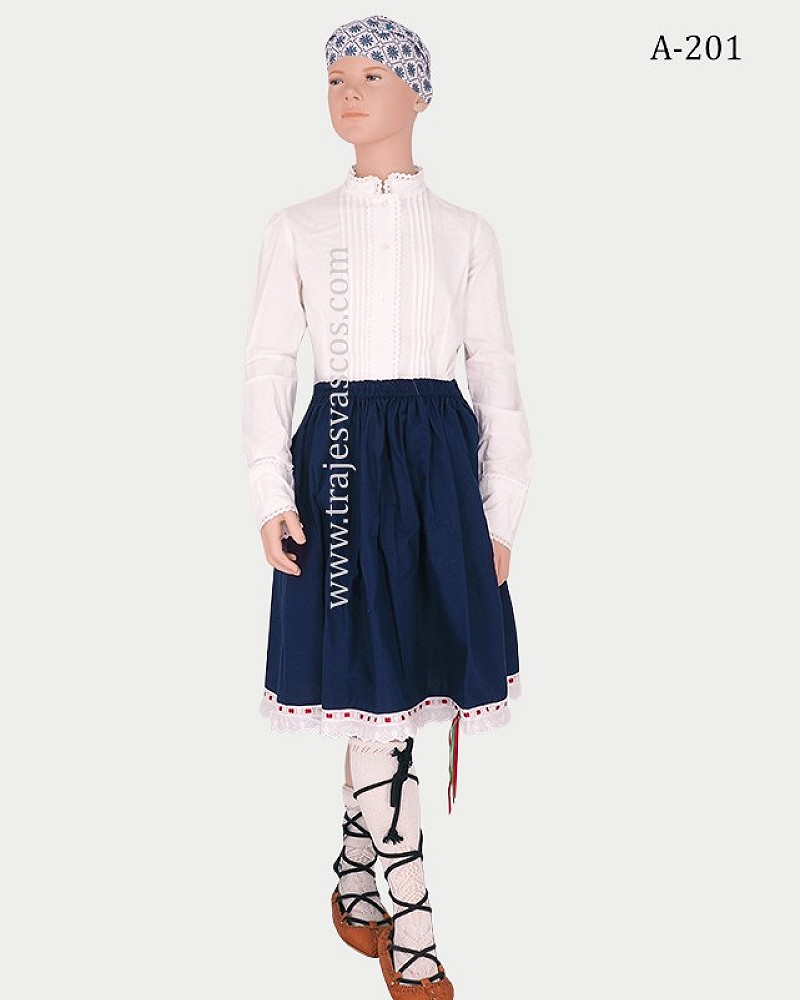 Pack traje vasco básico de niña con falda mahón y gerriko rojo