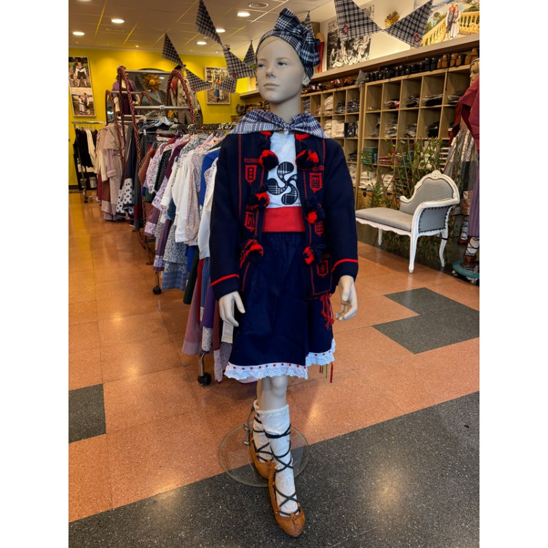 Pack traje vasco de niña con chaqueta mendigozal azul marino
