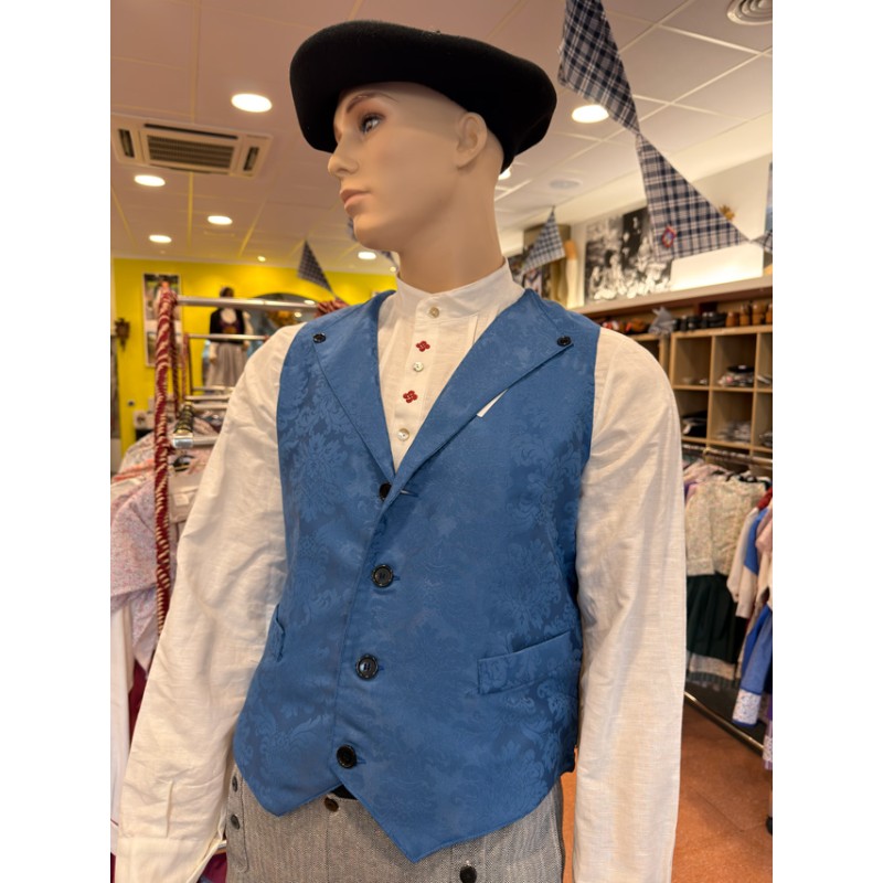 Chaleco vasco de hombre azul adamascado tradicional
