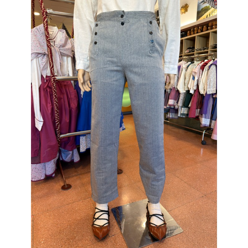 Pantalón vasco gris de calidad superior con botones tradicionales