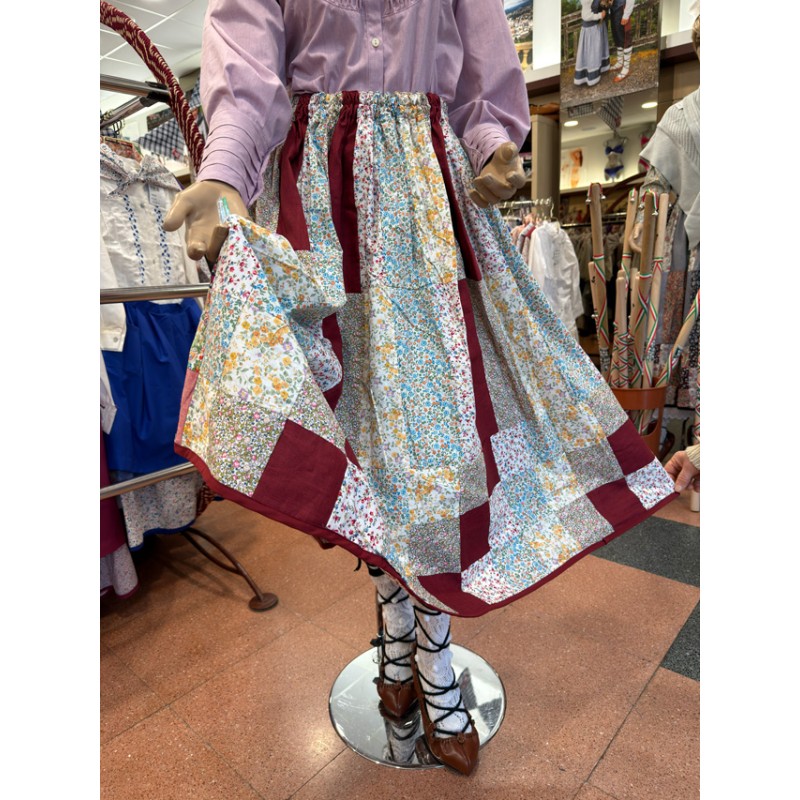 Falda vasca patchwork granate tradicional euskal Jantziak