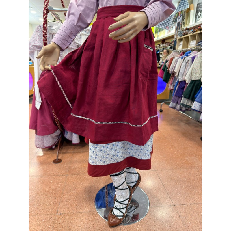 Delantal de lino granate tradicional vasco