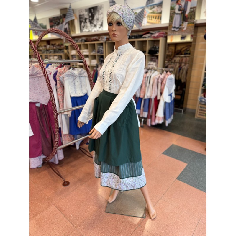 Conjunto de traje vasco mujer verde con blusa bordada, falda, delantal y pañuelo